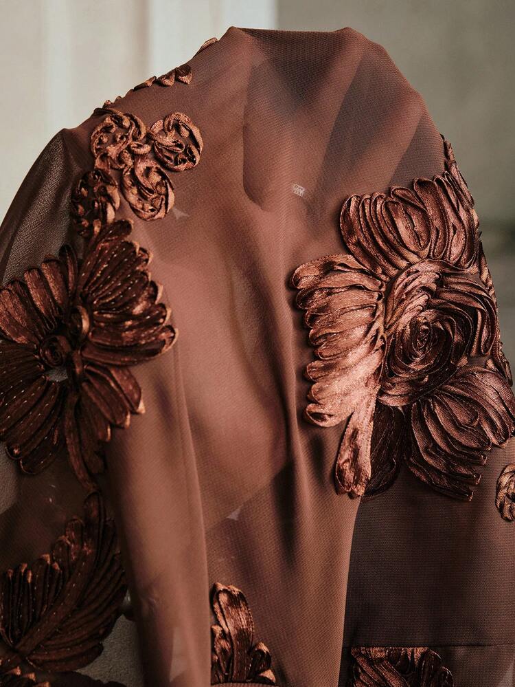 Women's Elegant Retro French Floral Embroidery Sheer Blouse, Autumn Women Shirt