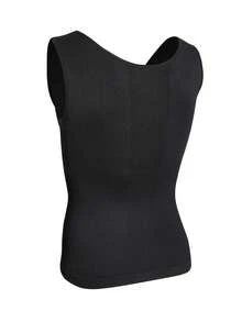 Manfinity Underwear&Sleepwear Basics Plus Size Men's Slimming Compression Top, Waist & Abdomen Fat Terminator, Adjustable Waist, Flattering Fit, Suitable For Daily Wear And Workout