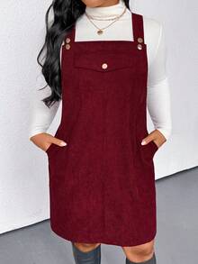 Elenzga Plus Size Women's Solid Color Strap Dress, Versatile Casual, Elegant & Loose Fit, Suitable For Valentine's Day & Christmas, Autumn/Winter - Burgundy - View 5