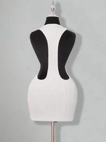 SHEIN ICON Váy ngắn ôm sát hở lưng họa tiết dệt kim màu trắng dự tiệc Giáng sinh cho nữ, mùa hè - trắng - Xem 3