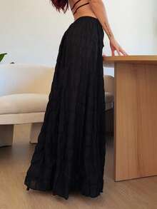Abrilcols 低腰抽绳飘逸长裙海滩罩衫度假春夏优雅性感伊比沙岛适合春夏波西米亚风黑色 - 黑色 - 查看 6