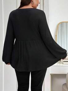 SHEIN LUNE 大码宽松针织纹理面料上衣 - 黑色 - 查看 4