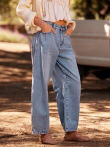 WESTFADE Jeans de tiro alto y pierna acampanada de mezcla de algodón con patchwork, para otoño, invierno, estilo bohemio, casual, lindo, país y western - Azul lavado medio - Ver 4