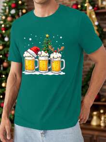 Manfinity RelaxMax Camiseta gráfica de manga corta y cuello redondo casual de Navidad para hombres, versátil para el verano - Verde - Ver 5