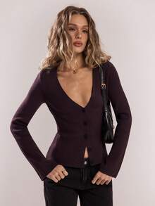SHEIN BAE Damen Lässig einfarbiger Slim Fit Cardigan, Herbst, Winter, gemütlich Herbst und Winter, Weihnachten, Neujahr, Thanksgiving, Party, dunkelvioletter Slim Fit Cardigan