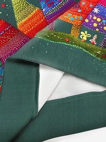 EMERY ROSE Sudadera retro artística con estampado navideño colorido, sudadera con capucha de cuello redondo de manga larga y casual para mujer, adecuada para el uso diario en otoño/invierno