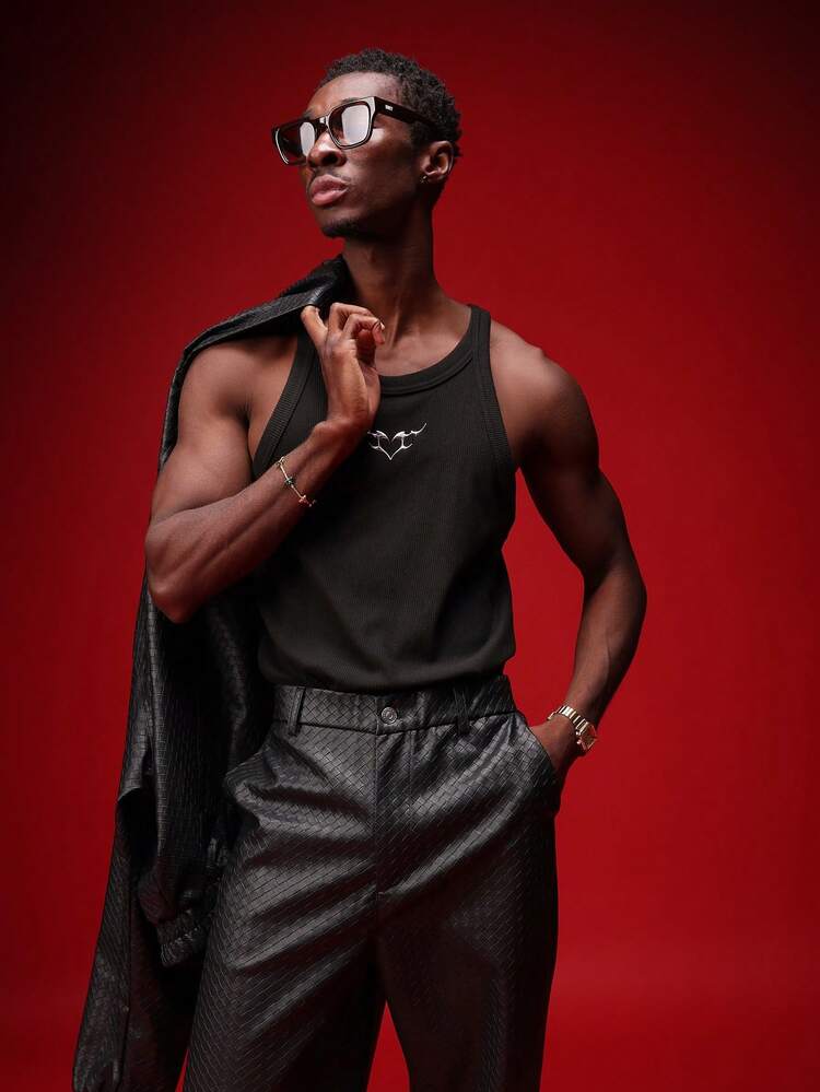 Ribbed Tank Top With Metallic Graphics