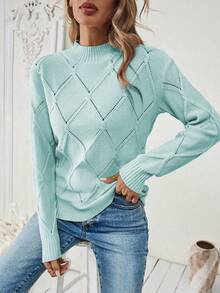 EMERY ROSE Women's Solid Color Casual Drop Shoulder Fitted Sweater, Autumn/Winter Sweater Tops - Baby Blue - View 3