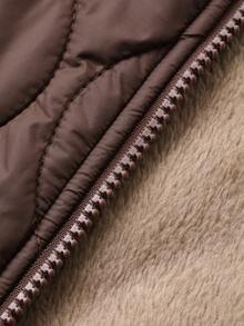 DAZY 2-In-1 Patchwork Faux Fur Lining Padded Vest, Short Style Women Padded Coat - Brown - View 7