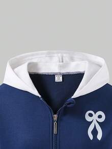 SHEIN 女童字母印花连帽棒球夹克和休闲运动裤套装 - 彩色 - 查看 3