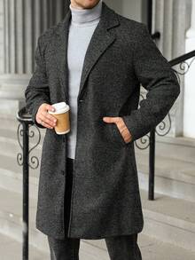 Manfinity Homme Plus Size Men's Long Sleeve,Long-Length Wool Coat. For Autumn/Winter Woolen Jacket, Suitable For Going Out, Work, Travel, Party And Other Occasions It Is Great For Couples And Makes An Excellent Gift Idea For Boyfriends Or Husbands Or Friends Gray - Dark Grey - View 4