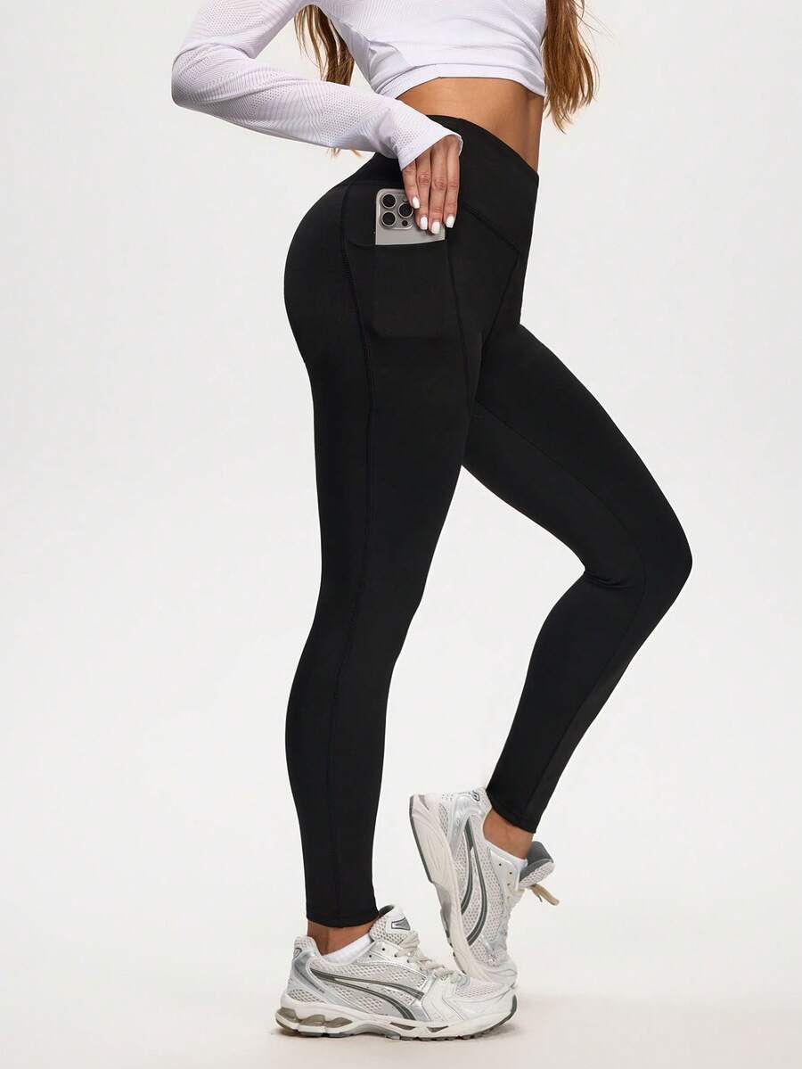 Eassivo Eassivo Women's Black High Waist Leggings With Pockets, Stretch Butt-Lifting Compression Yoga Pants, Athleisure Workout Tights, Slim Fit Gym Essentials - Black - View 1