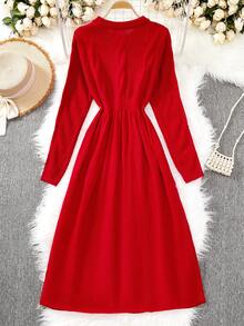 SHEIN Women's Red Sweet Fashion Long Sleeve Maxi Sweater Dress - Red - View 2