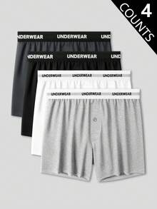 4pcs Men's Everyday Comfortable Letter Waistband Boxer Briefs
