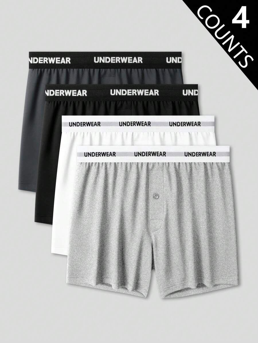 4pcs Men's Everyday Comfortable Letter Waistband Boxer Briefs