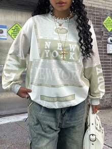 Rovax 女式休闲字母印花宽松圆领长袖运动衫，秋季 - 彩色 - 查看 5