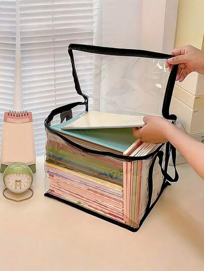 1/3PCS Large Capacity Transparent PVC Storage Bag Waterproof Foldable Zipper Tote Organizer With Handles For School College Dorm Office Supplies Home Organization Travel Packing Closet Storage Essentials