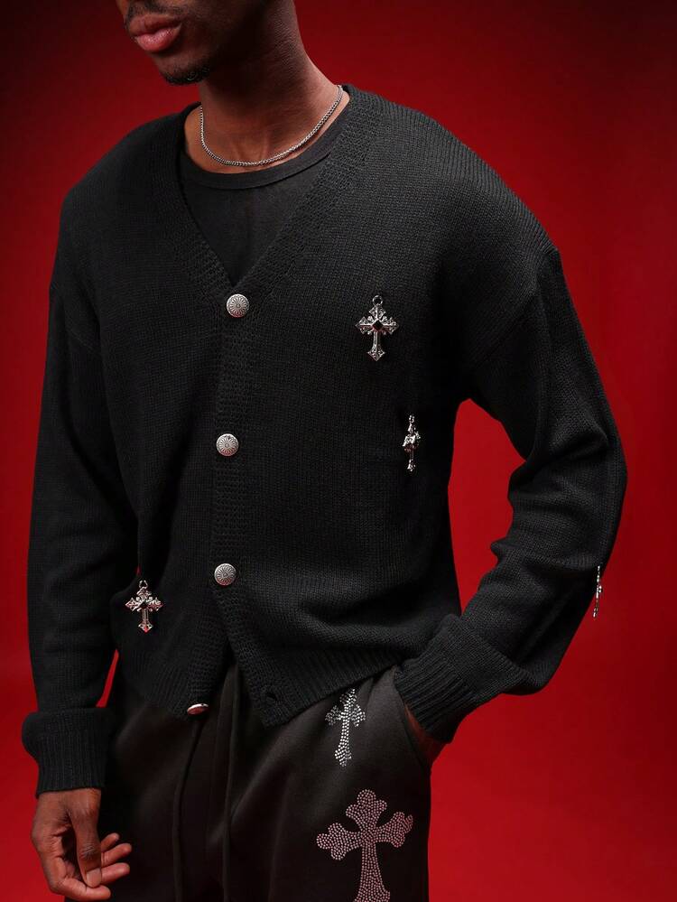 Knit Cardigan With Metal Cross Details