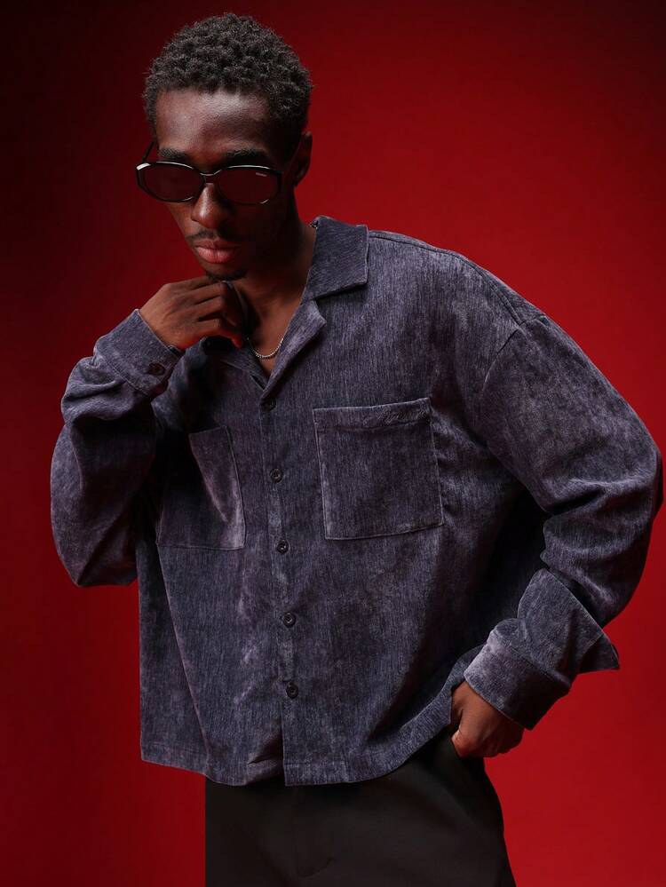 Crop Fit Velour Shirt With Long Sleeves