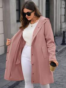 EMERY ROSE Abrigo largo tipo trench con capucha y cremallera de unicolor simple para uso diario y casual para mujeres de talla grande - Rosa - Ver 7