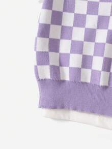 SHEIN Sparklyn Tween Girls' V-Neck Sleeveless Checkered Casual Knit Pullover Sweater - Purple - View 4