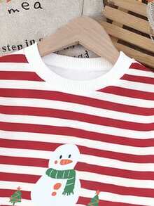 Young Girls Christmas Print Crew Neck Long Sleeve Sweatshirt - Multicolor - View 4