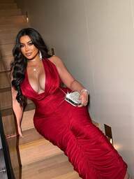 NU&NOW Plus-Size Women's Sexy And Elegant Red Dress With A Halter Neck Design And Pleated Bodice; Suitable For Christmas, Parties, And Cocktail Parties.Summer,Sexy,Vacation,Leopard,Cheetal Christmas, And New Year's.Valentine's Day