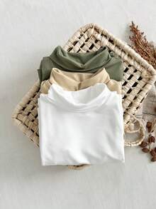 SHEIN 3pcs Baju Atasan Lengan Panjang Rajut Lembut dan Nyaman Warna Polos Klasik untuk Bayi Laki-laki, Serbaguna untuk Pakaian Sehari-hari, Musim Gugur/Musim Dingin - MultiWarna - View 5