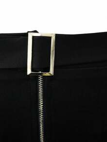 SHEIN Tall CURVE 大码优雅休闲裙，双面拉链 - 黑色 - 查看 4