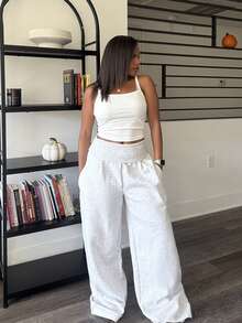 Tyla Gomez 超宽腿卷腰裤春秋冬秋冬休闲夏季机场裤圣诞节 - 灰色 - 查看 1