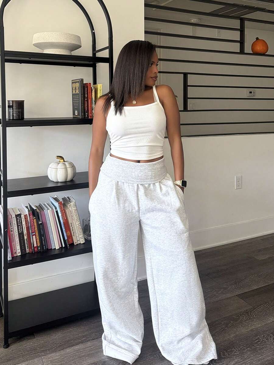 Tyla Gomez 超宽腿卷腰裤春秋冬秋冬休闲夏季机场裤圣诞节 - 灰色 - 查看 1