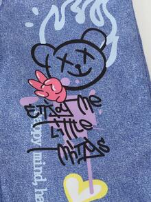 SHEIN ChillGRL 女童字母印花休闲直筒裤