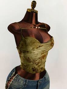 Amplova Áo ba lỗ nữ vải giả da lộn cổ điển đính hạt - Nhiều màu - Xem 7