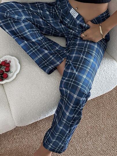Dream Adore Plaid Print Elastic Waist Straight Leg Lounge Pants, view 3