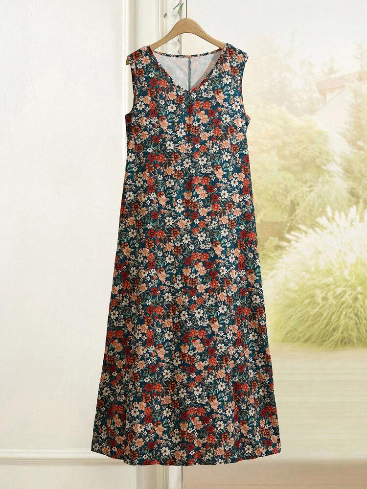 Boho Floral Sleeveless Long Dress With Slit And V Neck For Summer Maxi Floral Dress Long Floral Dress Women Boho Maxi Dress Women Maxi Dress Casual Maxi Dress Chic Dress