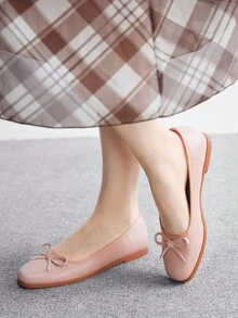 CUCCOO BIZCHIC Giày lười đế bằng họa tiết nơ đa năng thường ngày dành cho nữ - Rượu sâm banh - Xem 3