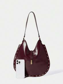 SHECARRY 女士纯色单肩包，适合日常通勤和旅行 - 酒紅色 - 查看 4