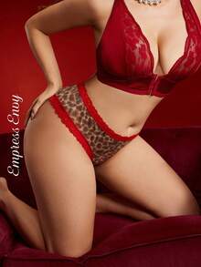 Empress Envy Plus Size Sexy Y2K Leopard Print Lace & Mesh Patchwork Sheer Underwear