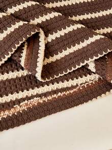 SHEIN Striped Polo Shirt & Pants Set FoTeen Girls, Suitable For Spring & Autumn - Coffee Brown - View 7