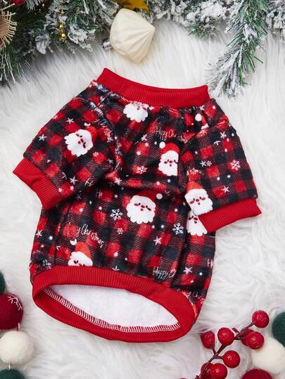 PETSIN 1 pezzo Cappello natalizio, Felpa con cappuccio in flanella a quadri rossi e neri con scritta per animali domestici, Vestiti spessi e caldi in flanella rossa per animali domestici