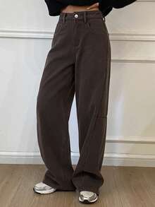 DAZY Women's Casual Loose Brown Denim Jeans, Autumn - Coffee Brown - View 5