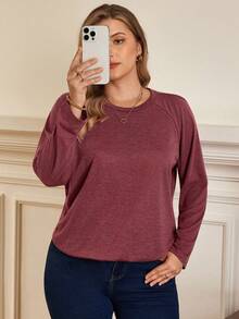 Rosumi Plus Size Round Neck Long Sleeve Casual Loose Soft Appealing Winter T-Shirt,Fall Clothes