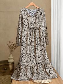 Rusticease 女式拼布碎花系带领荷叶边下摆连衣裙 - 彩色 - 查看 1