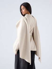 LYSMO 2025 New Minimalist Autumn Women's Beige Long Sleeve Coat Belt Scarf Design, Autumn And Winter,Women's Winter Clothes,Fall,Fall Clothes For Women - Beige - View 2