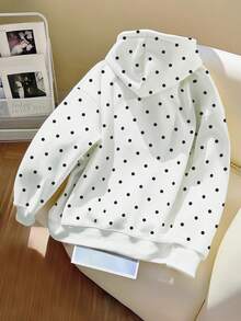 Resyla 女式连帽抽绳长袖落肩波点宽松休闲套头衫 - 彩色 - 查看 2