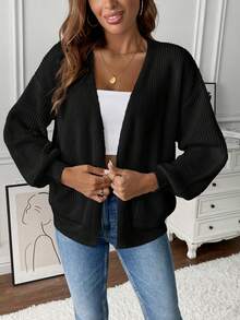 EMERY ROSE Cárdigan corto de mujer con bolsillos y contraste de color - Negro - Ver 5