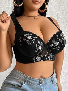 1 pièce Soutien-gorge en dentelle noire grande taille avec armature, bretelles larges confortables, qui soulève et met en valeur la poitrine - Noir - Voir 9