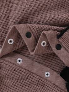 SHEIN Baby Girl Butterfly Decor Patchwork Ruffle Trim Long Sleeve Single-Breasted Knitted Jumpsuit, Suitable For Various Occasions Fall Winter - Coffee Brown - View 6