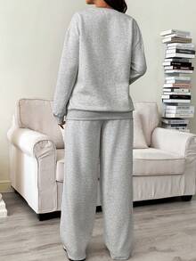 SHEIN 2件套孕妇休闲运动衫和运动裤套装，秋冬 - 灰色 - 查看 2