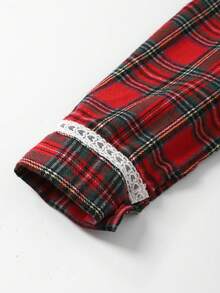 Tween Girl Red And White Plaid Dress,Cute Back-To-School Fashion For Autumn School,Red Ribbon Bow,White Lace Hem Princess Halloween Christmas Party - Multicolor - View 7